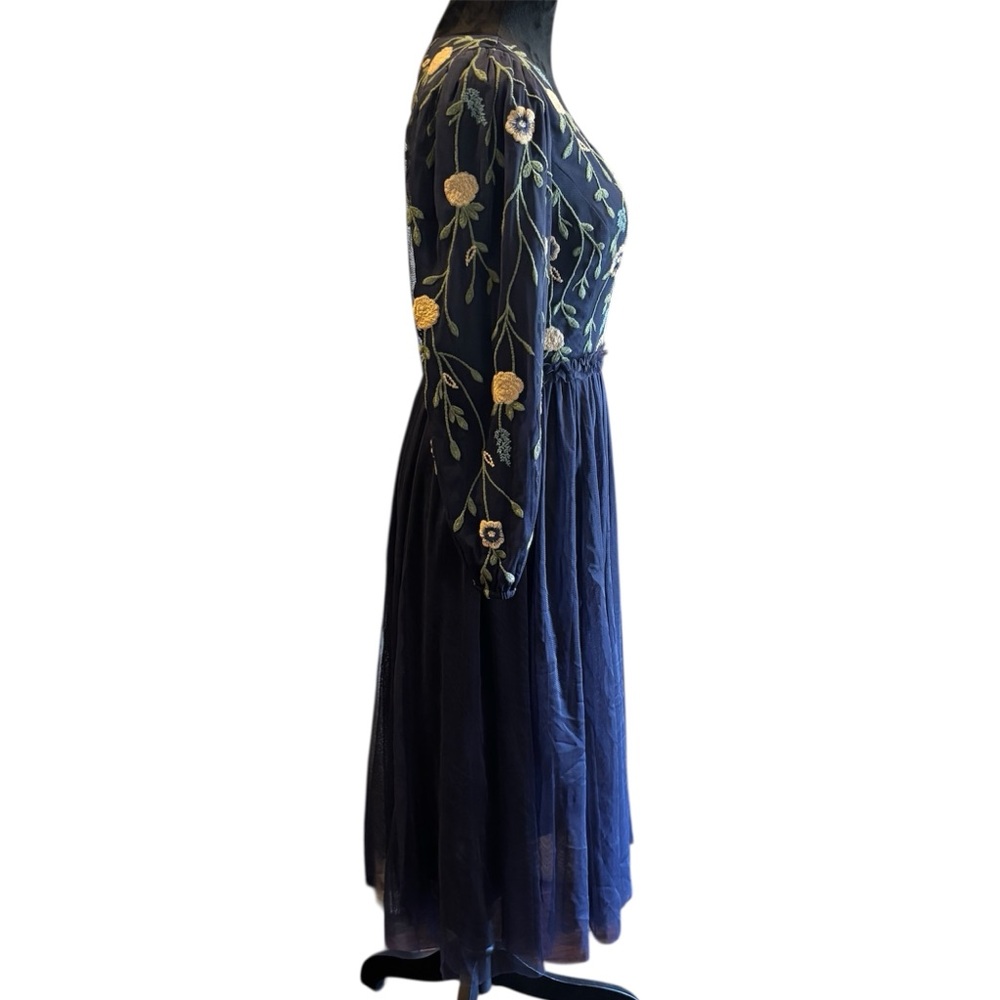 JessaKae Leah Ryder Navy Floral Embroidered Midi Dress, Tulle Skirt, Small - Picture 7 of 14